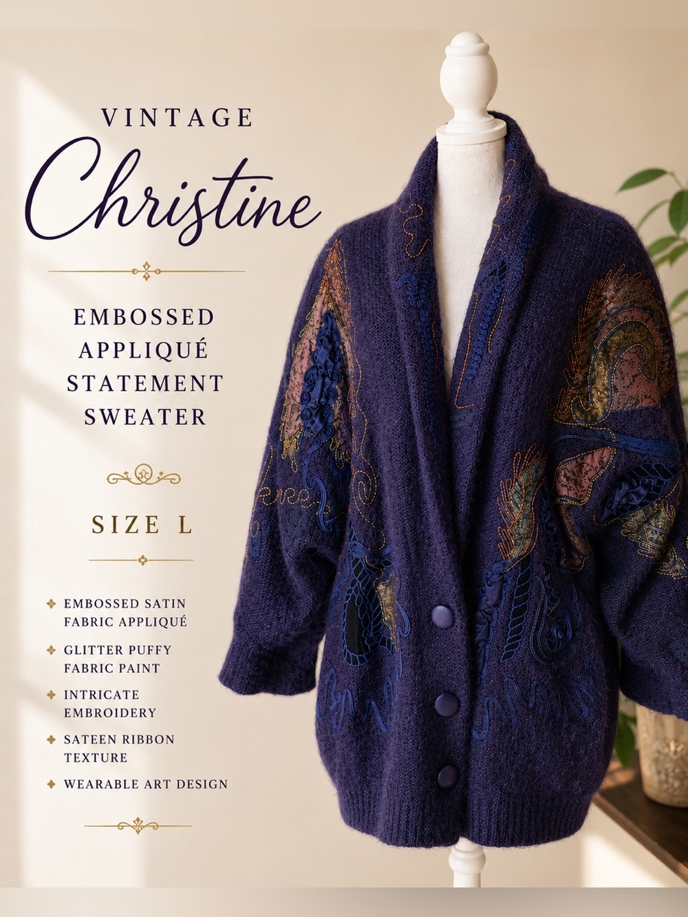 Vintage Christine Avant Garde Mohair Art Sweater Cardigan L